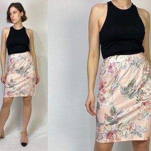 Vintage 80s Baby Pink FLORAL Pencil Skirt! Small